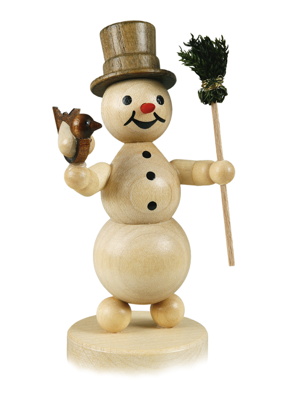 Schneemann auf Sockel „mit Besen und Vogel“