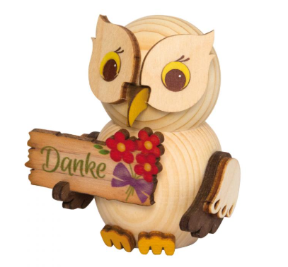 MINI Eule mit "Danke"-Schild Holzfigur 2020
