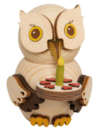 MINI Eule mit Torte Holzfigur 2023
