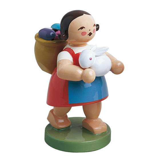 Mädchen mit Eierkorb und Hase
