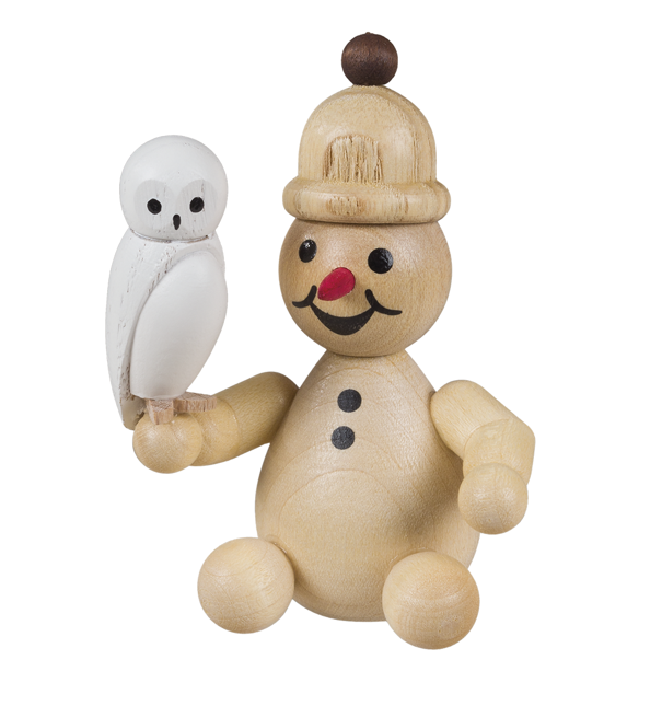 Schneemann Junior "mit Schneeeule" sitzend