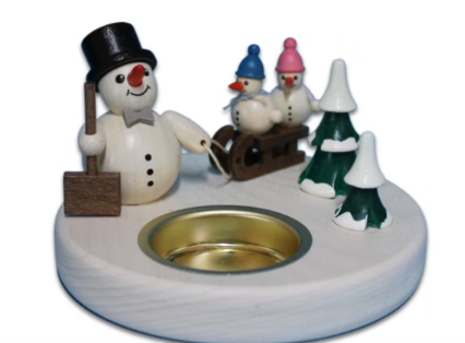 Schneemannleuchter Schlitten, 2 Kinder