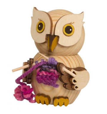 MINI Eule mit Strickzeug Holzfigur
