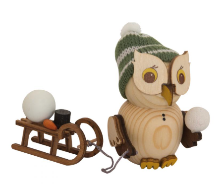 MINI Eule mit Schlitten Holzfigur 2019