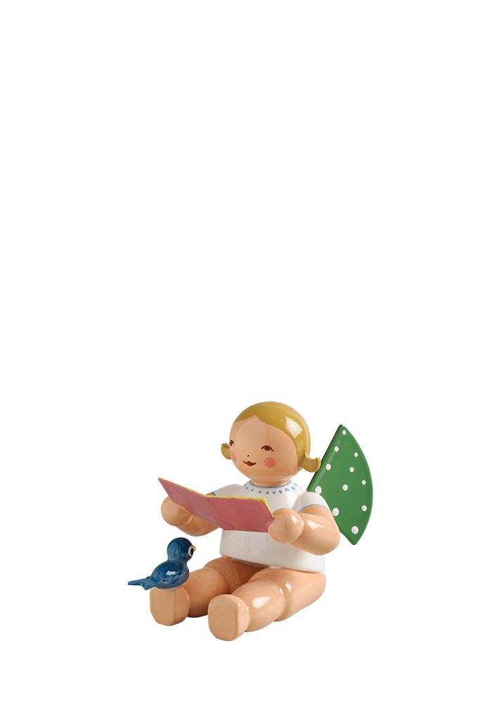 Engel mit Liederbuch und Vogel, sitzend, ohne Sockel